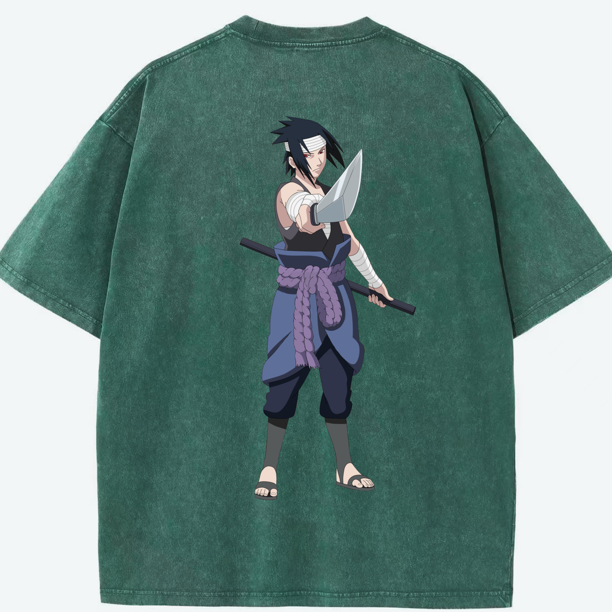 （画像用） NARUTO -ナルト- うちは サスケ Uchiha Sasuke 綿100% ヴィンテージ風 半袖Tシャツ（背面プリント）